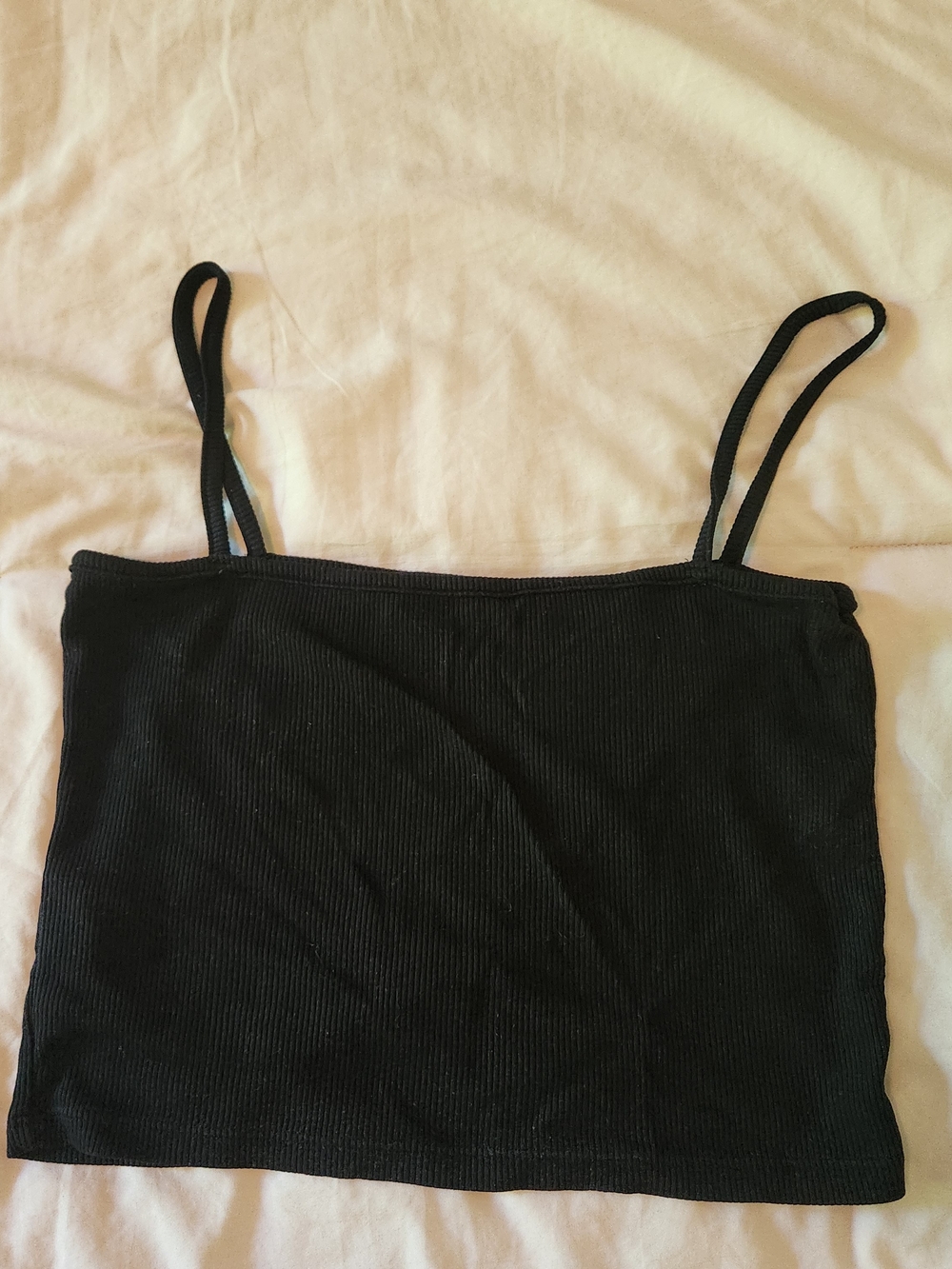 Brandy Melville Black Ribbed Spaghetti Strap Crop Top